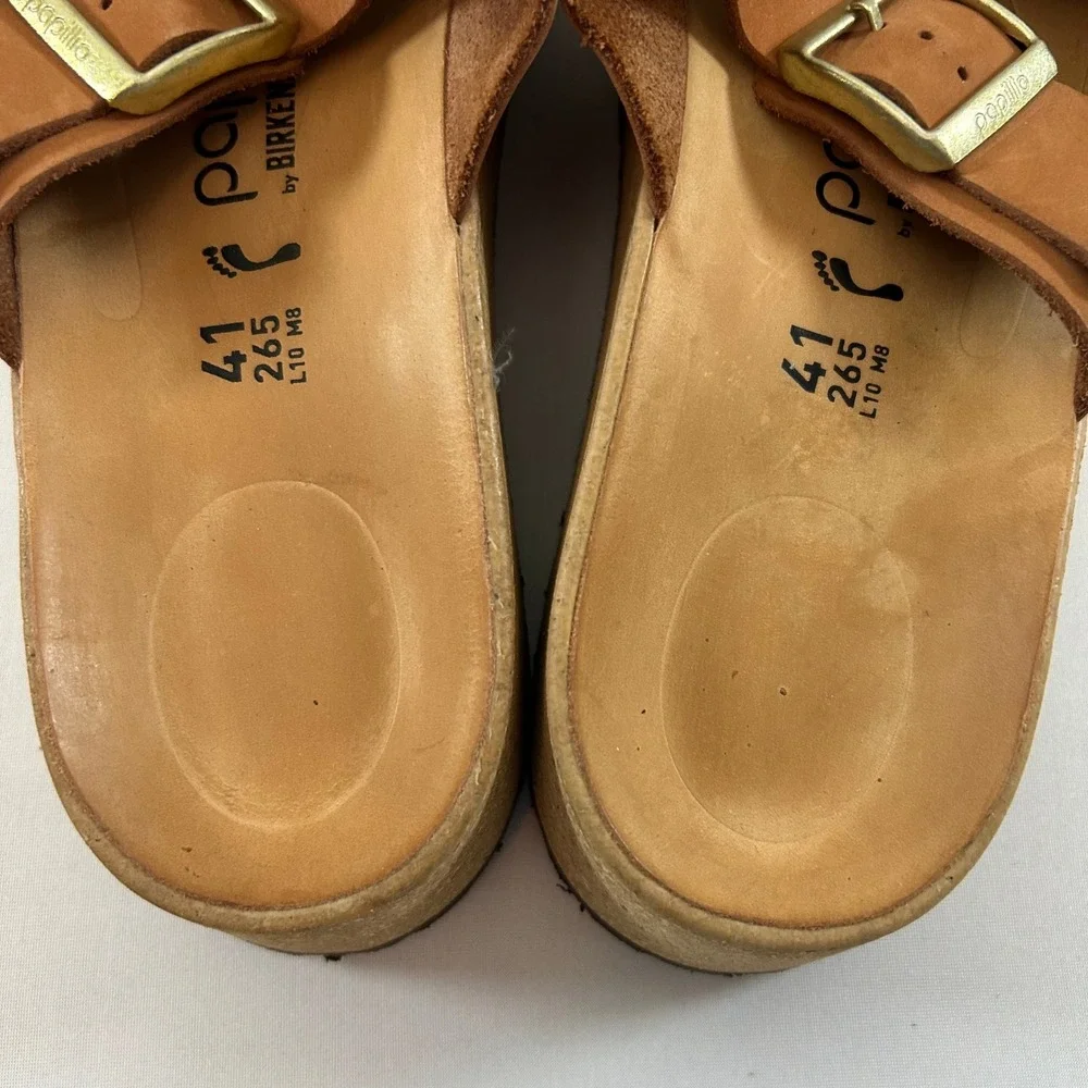 Papillio by Birkenstock Almina Wedge Sandals Women 41 10 Pecan Nubuck Leather